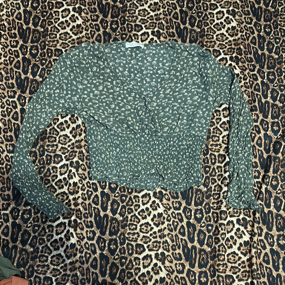 Paper Crane Green Long Sleeve Crop Blouse